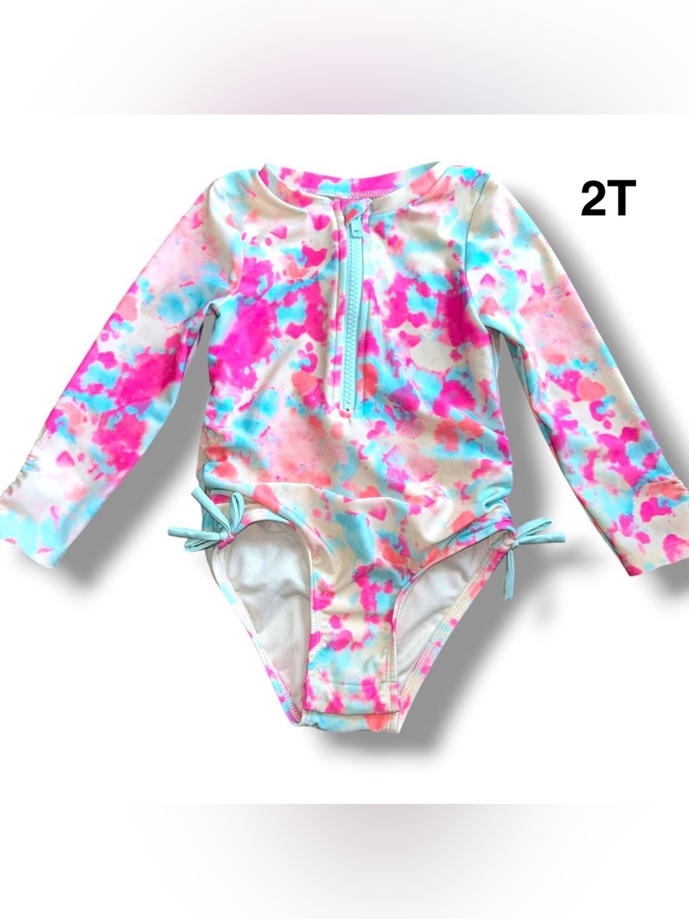 Cat & Jack Girls Long-Sleeve One-Piece Swimsuit - Pink & Aqua Tie-Dye